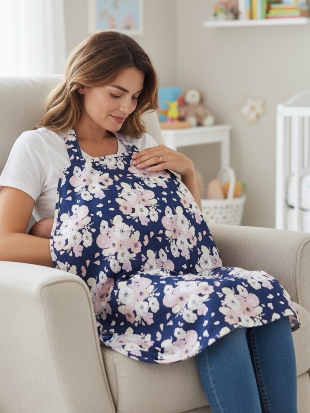 NWT The Peanutshell Nursing Cover Blue Pink Floral Adjustable Neck Strap NEW